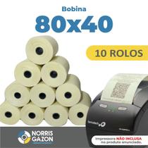 10 Rolos Bobina Térmica 80x40 PDV CUPOM FISCAL - NORRIS GAZON