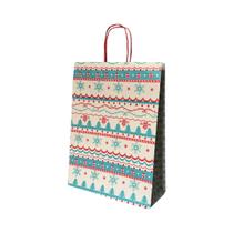 10 Sacola Papel Kraft Presente Natal Flocos 23,5x10x31,5cm