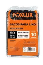 10 Sacos de Lixo 50 Litros 63x80cm Preto Foxlux