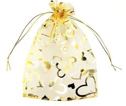 10 Saquinhos de organza dourado c/ Coração 17x23 lembrancias