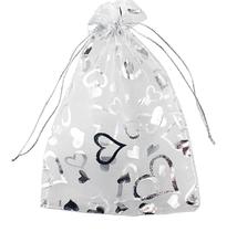 10 Saquinhos de organza Prata C/ Coração 11x17 lembrancias
