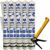 10 Silicone Acético Alumínio Branco + Aplicador Profissional 10 Silicone Acético Alumínio Branco + Aplicador Profissional