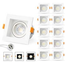 10 Spot Recuado Embutir Luminária + Lâmpadas Led Mr16 Dicroica Gu10 Quadrado Teto Sala Branco Preto Cor Spots + Lâmpadas