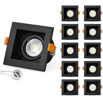 10 Spot Recuado Embutir Luminária + Lâmpadas Led Mr16 Dicroica Gu10 Quadrado Teto Sala Branco Preto Cor Spots + Lâmpadas