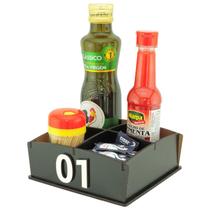 10 Suporte de Mesa Númerado Azeite Sal Temperos Palito Restaurante Preto