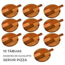 10 Tábua de Madeira para Cortar Servir Pizza Redonda 25 cm com cabo - Eucalipto Premium