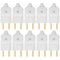 10 Tomada Plug Macho Prensa Cabo 2 Pinos Finos 10A Branco