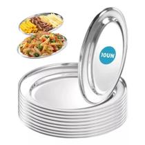 10 Travessas Rasa Bandeja Inox 30/25/21 cm Porção Comida Salada Prateado 10 Travessas Rasa Bandeja Inox 30/25/21 cm Porção Comida Salada Prateado