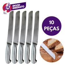 10 Un Faca Pão Aço Inox Premium Escovado 8" Cabo Interiço 32cm Lâmina Serrilhada Profissional