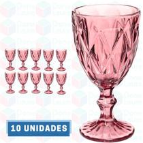 10 UNI Taça Diamante Vidro Lilás 300ml Suco Vinho Água 10 UNI Taça Diamante Vidro Lilás 300ml Suco Vinho Água