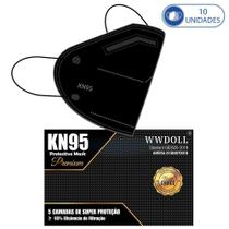 10 Unidades de Máscaras KN95 Premium Descartáveis Pretas com Filtro WWDoll