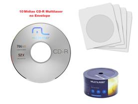 10 Unidades Mídia CD-R Não Imprimível Multilaser no Envelope