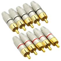 10 Unidades Plug Conector Macho RCA Audio e Video Metal