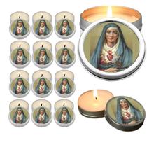 10 Velas Aromaticas Lembrancinhas Nossa senhora das Dores na Latinha Decoração Casa Capelinha Cantinho de oração Catolic