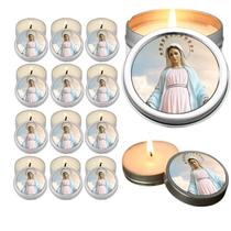 10 Velas Aromaticas Lembrancinhas Rainha da Paz na Latinha Decoração Casa Capelinha Cantinho de oração Catolica 3 Horas