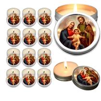 10 Velas Aromaticas Lembrancinhas Sagrada Familia na Latinha Decoração Casa Capelinha Cantinho de oração Catolica 3 Hora