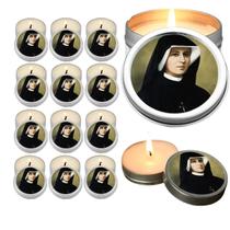 10 Velas Aromaticas Lembrancinhas Santa Faustina na Latinha Decoração Casa Capelinha Cantinho de oração Catolica 3 Horas