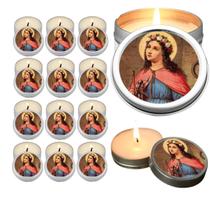 10 Velas Aromaticas Lembrancinhas Santa Filomena na Latinha Decoração Casa Capelinha Cantinho de oração Catolica 3 Horas