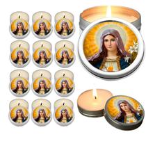 10 Velas Aromaticas Lembrancinhas Santa Gianna na Latinha Decoração Casa Capelinha Cantinho de oração Catolica 3 Horas d