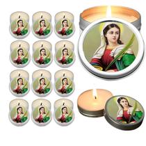 10 Velas Aromaticas Lembrancinhas Santa Luzia na Latinha Decoração Casa Capelinha Cantinho de oração Catolica 3 Horas de