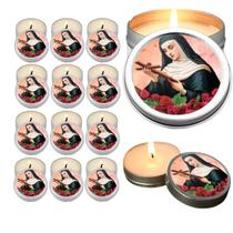10 Velas Aromaticas Lembrancinhas Santa Rita na Latinha Decoração Casa Capelinha Cantinho de oração Catolica 3 Horas de