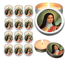 10 Velas Aromaticas Lembrancinhas Santa Teresinha na Latinha Decoração Casa Capelinha Cantinho de oração Catolica 3 Hora