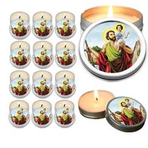 10 Velas Aromaticas Lembrancinhas São Cristovão na Latinha Decoração Casa Capelinha Cantinho de oração Catolica 3 Horas