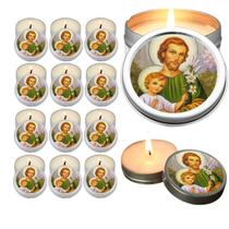 10 Velas Aromaticas Lembrancinhas São José na Latinha Decoração Casa Capelinha Cantinho de oração Catolica 3 Horas de Qu