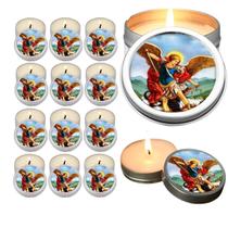 10 Velas Aromaticas Lembrancinhas São Miguel na Latinha Decoração Casa Capelinha Cantinho de oração Catolica 3 Horas de