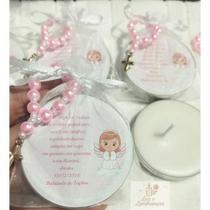 10 velas na latinhas com tercinho lembrança de batizado anjinha rosa