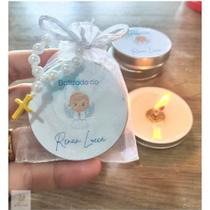 10 velas na latinhas com tercinho lembrancinhas de batizado anjinho azul