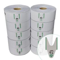 10 x Bobinas de Senha Bico de Pato 3 Dígitos (000-999) em Rolo com 2000 Senhas na Cor Verde