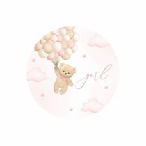 100 Adesivo Redondo Chá Revelação Ursinhos Balão 4x4cm