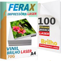 100 Adesivos Vinil Branco Brilho Para Impressora LASER A4 - FERAX