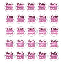 100 Adesivos Vinil Para Embalaguem Frase Feito c/ Amor 4,5cm