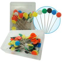 100 Alfinete Cabeça Flor Coloridas Patchwork Costura Aplique