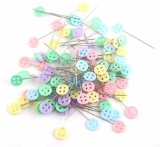 100 Alfinetes Cabeca Botao Cores Patchwork Costura Aplique