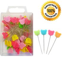 100 Alfinetes Cabeca Ursinho Cores Patchwork Costura Aplique