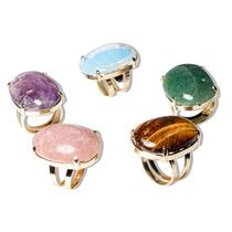 100 Anel Cabochão Oval Pedra Mista Banho Flash Dourado Aro Ajustável - Pacote Atacado 100 Anel Cabochão Oval Pedra Mista Banho Flash Dourado Aro Ajustável - Pacote Atacado