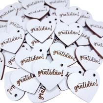 100 Apliques Coração Tag 3x3 Mdf Branco Gratidão