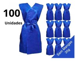 100 Avental Descartável 30 G Azul S/manga Hospital Clinica