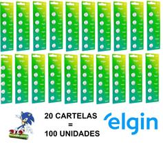 100 Baterias Pilha Cr2032 Elgin 20 Cartelas C/5 Unidades