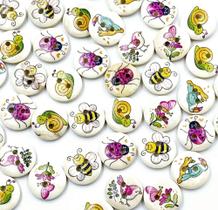 100 Botões Madeira Decorativo Scrapbook 15mm Animais 2 Furos