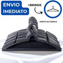 100 Cabides Plástico Preto Reforçado Suporta 3kg com Travamento para Blusas de Alça e Vestido