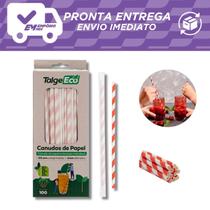 100 Canudos De Papel Grosso Milk Shake 10mm Branco E Vermelho Talge