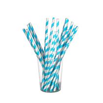 100 Canudos De Papel Listrado Azul Biodegradável Para Festa Decoração Topo De Bolo