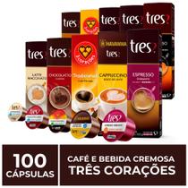 100 Cápsulas Três Corações, Café e Bebida Cremosa