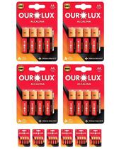 100 Cartelas Com 4 Pilhas Alcalina Pequena AA 1.5V Ourolux