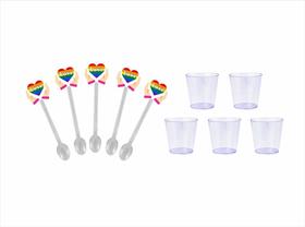 100 Colherzinhas Pride LGBTQIA+ + copinhos 25 ml