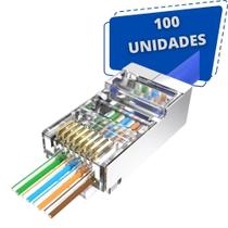 100 Conector Rj45 Cat5E Ez Vazado Blindado 8P8C Rj-45 Cabo - Exbom